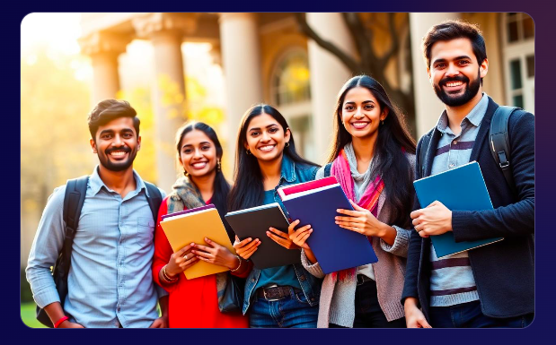 Happy campus students together on a university campus